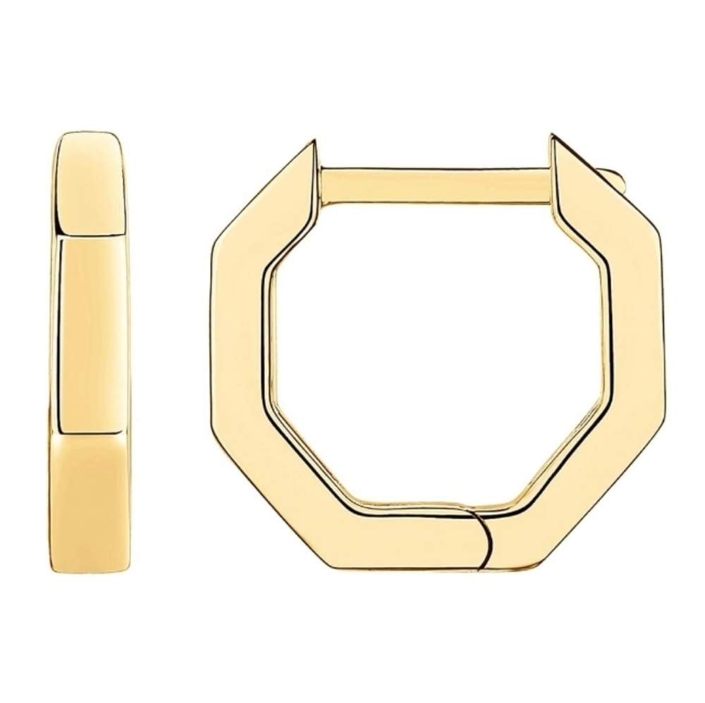 14K Gold Plated Huggie Hoop Sterling Silver Post Geometric Earrings